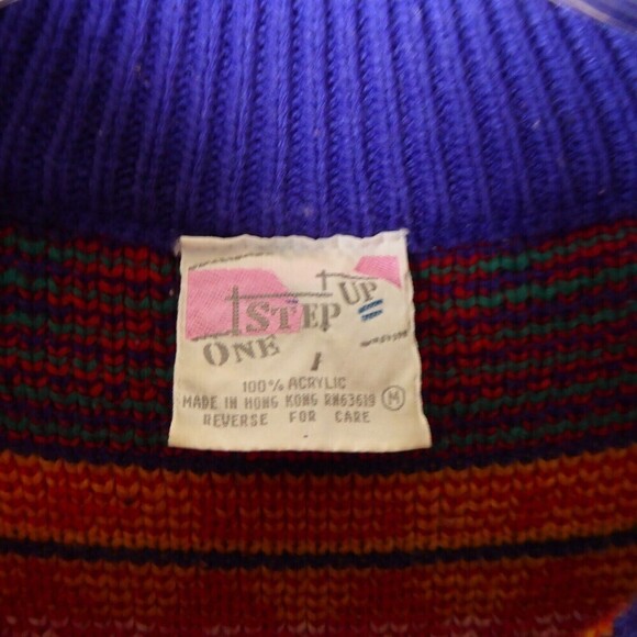 Vintage One Step Up Sweater Womens M  Bright Colors Dancing All Over 80s Loose - Picture 6 of 10